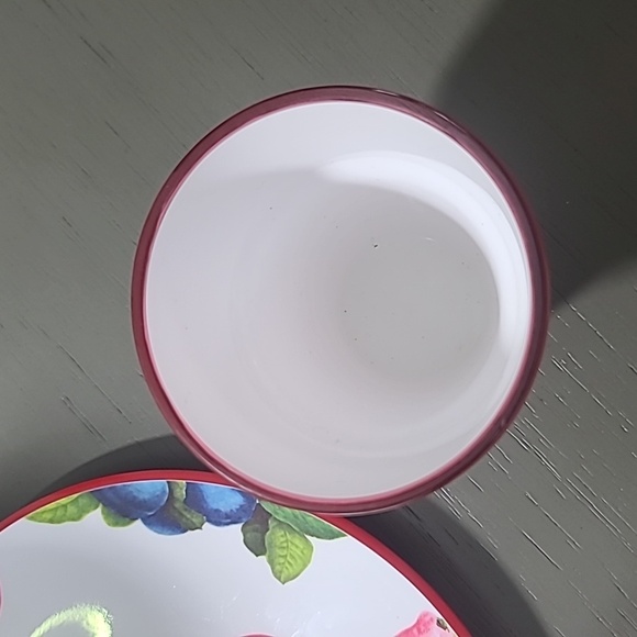 Set Of 5 Cynthia Rowley Whim Melamine Fruit Salad Plates With 5 Barrel Cups - Picture 7 of 8